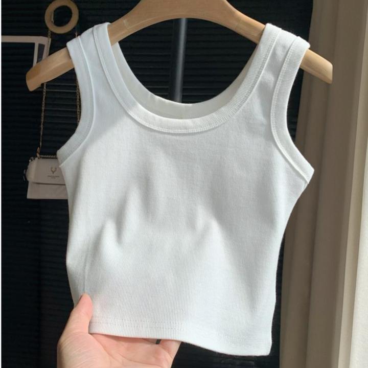 法式U领露脐吊带小背心女春秋内搭弹力螺纹无袖T恤短款上衣外穿夏