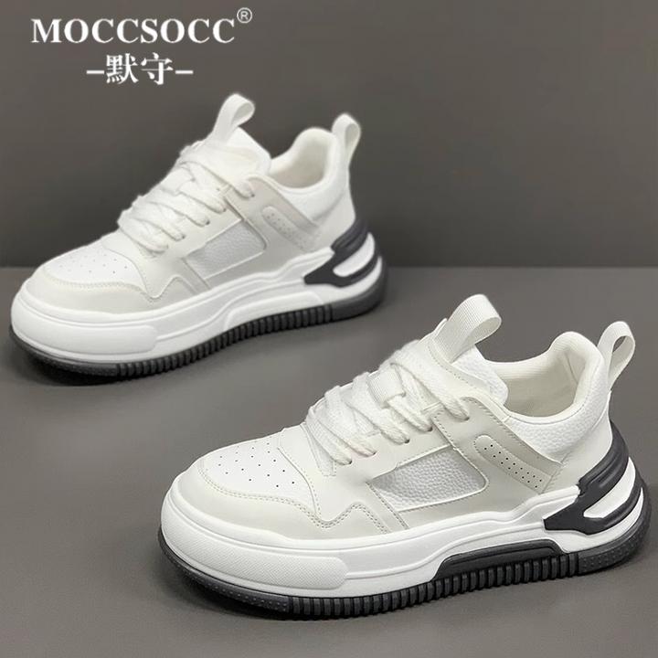 MOCCSOCC板鞋男潮流新款痞帅小白鞋厚底增高男鞋时尚百搭休闲鞋子