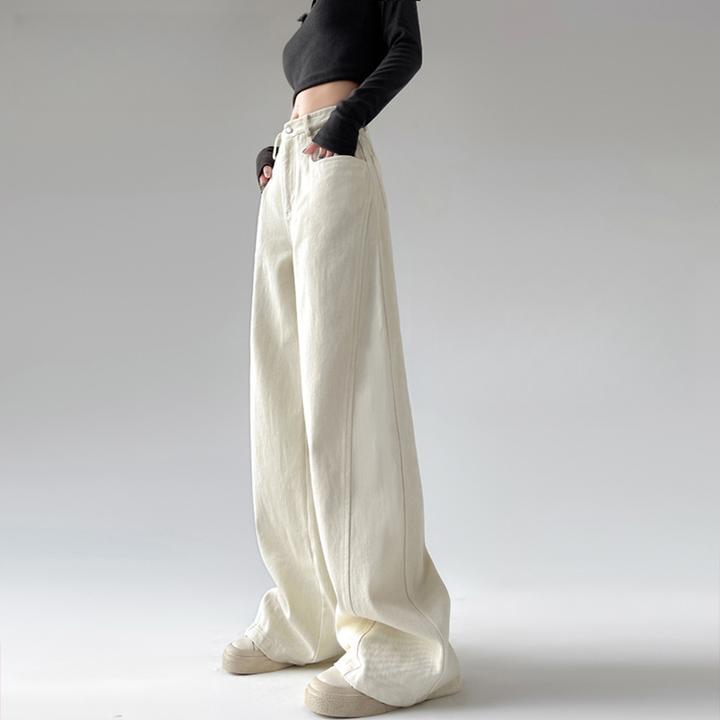 白色阔腿牛仔裤女秋季2025新款高腰宽松百搭小个垂感直筒香蕉裤子