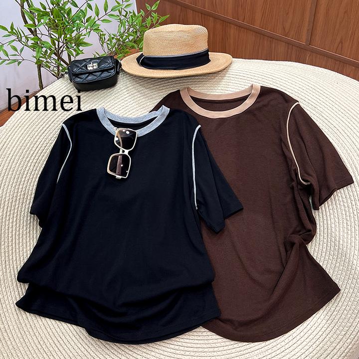 BIMEI大码常规款圆领休闲2025新款女秋欧美风T恤新潮风百搭00655