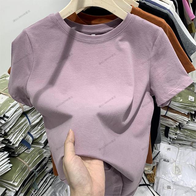 （纯色）高品质夏季正肩短袖圆领显瘦上衣