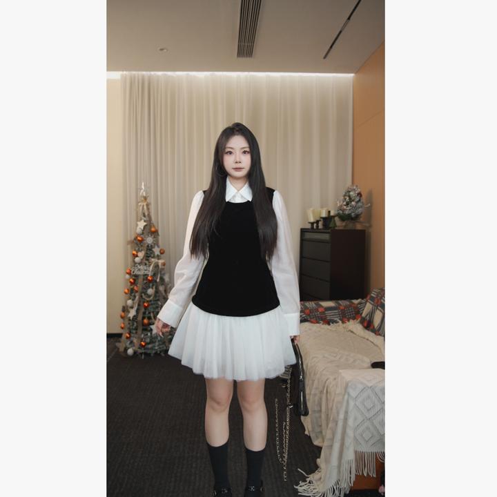 【大小姐】“利兹周刊”法式显瘦长袖气质假两件小黑裙连衣裙