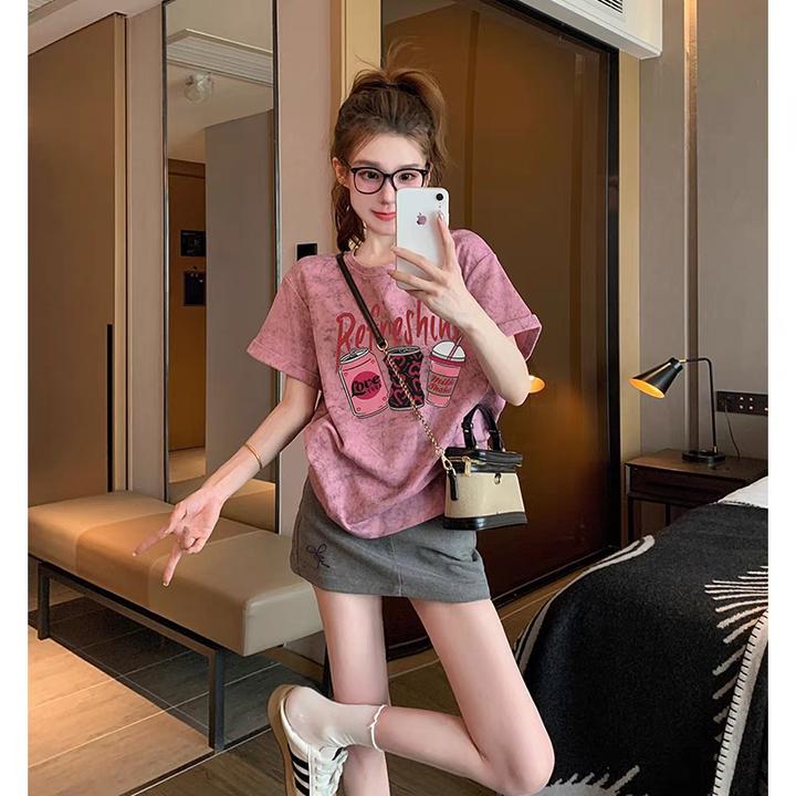 美式扎染短袖t恤女2025新款夏季潮牌印花设计感洋气独特别致上衣