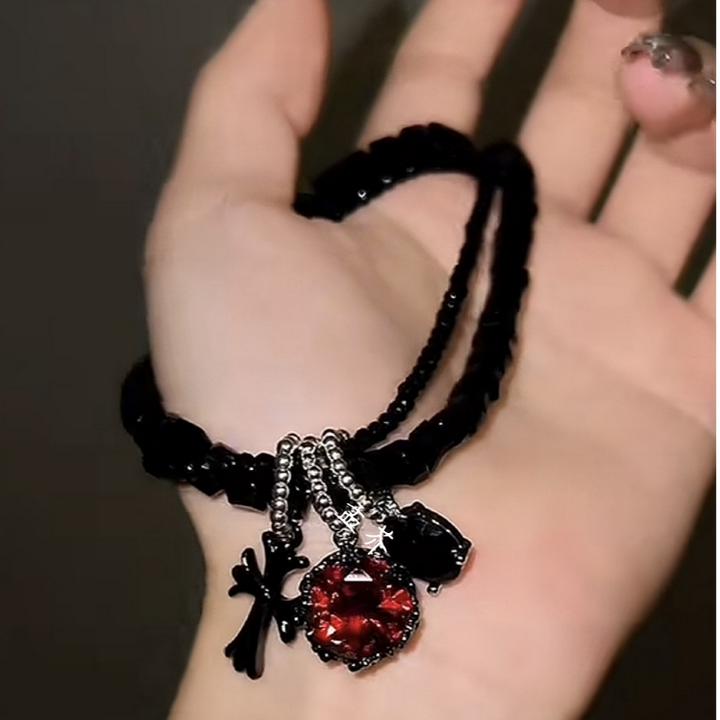 铜合金项链 叠戴设计黑红色锆石女复古小众暗黑系项链颈链锁骨链