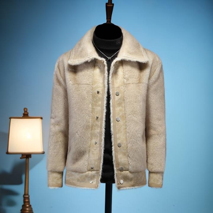 维斯克纳皮毛一体男冬季新款加绒加厚棉衣棉袄夹克羊羔毛休闲外套