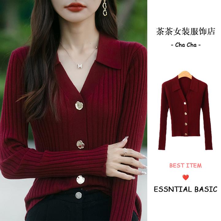 早春针织开衫女长袖春季2025新款小个子洋气短款修身翻领上衣打底