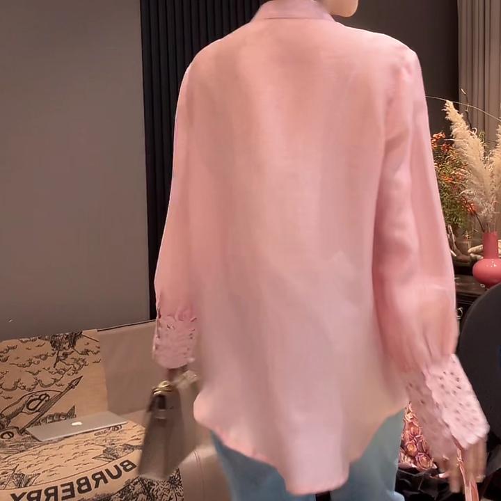 袖口三粒珠衬衫2025新款春季新中式国风时尚人造丝薄款外穿衬衣