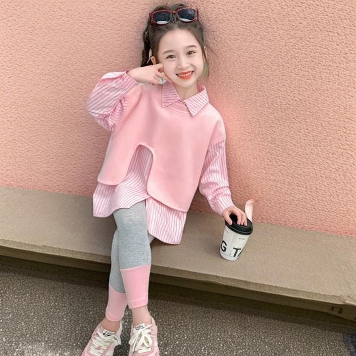 女童套装2025秋季新款儿童衬衫打底裤宝宝洋气两件套时髦小童秋