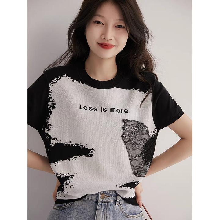 B 门店42&9！梦中的梵高！100%莱赛尔天丝提花字母针织T恤女 T4551