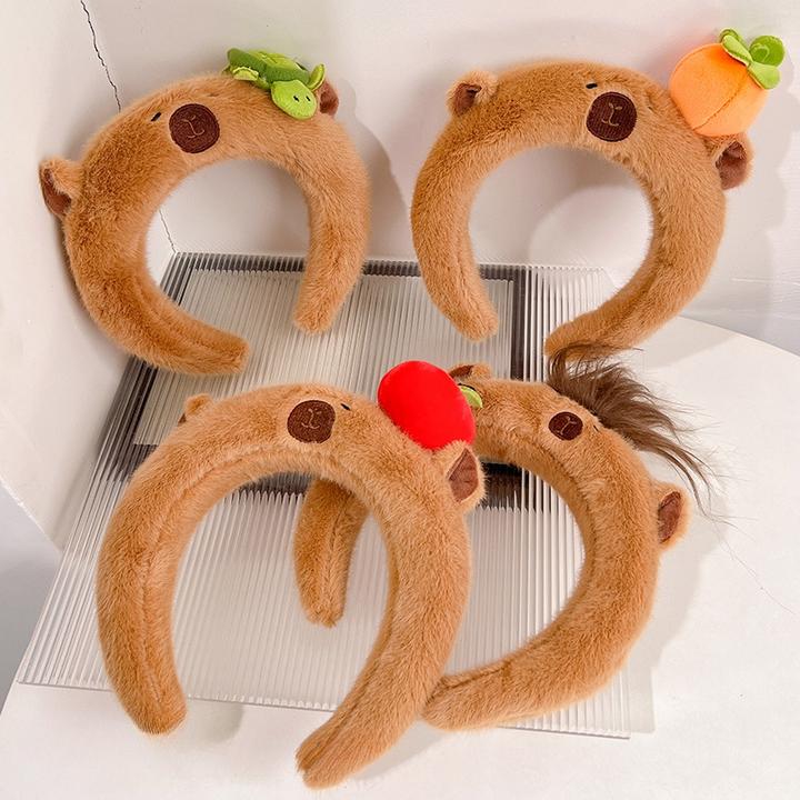 毛绒卡皮巴拉发箍女洗脸水豚高颅顶头饰秋冬时尚美拉德发饰品原创