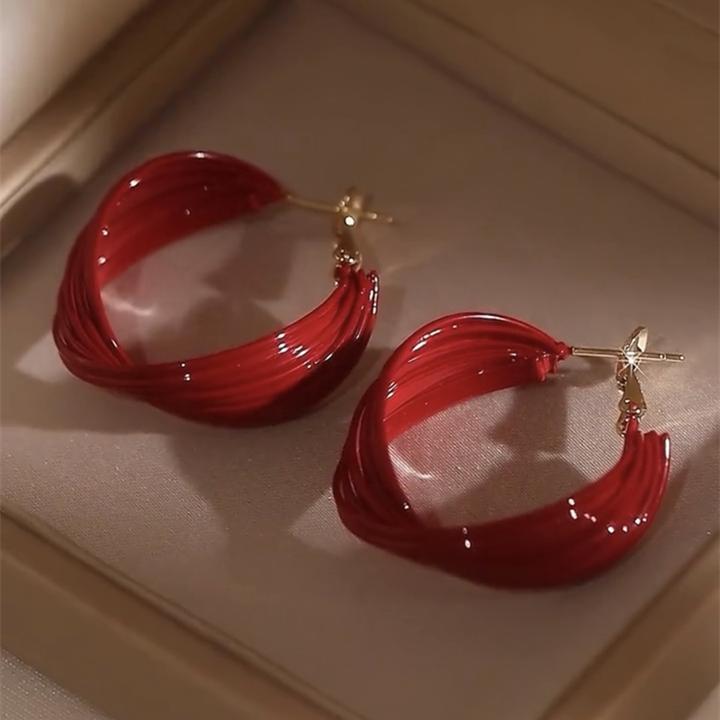 非金属树脂耳饰 新年红色圈圈耳环女简约百搭时尚气质高级感耳饰