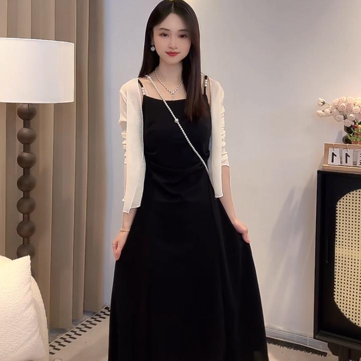 【两件套】法式绿色修长显瘦气质连衣裙夏2025新气质夏季开衫6904
