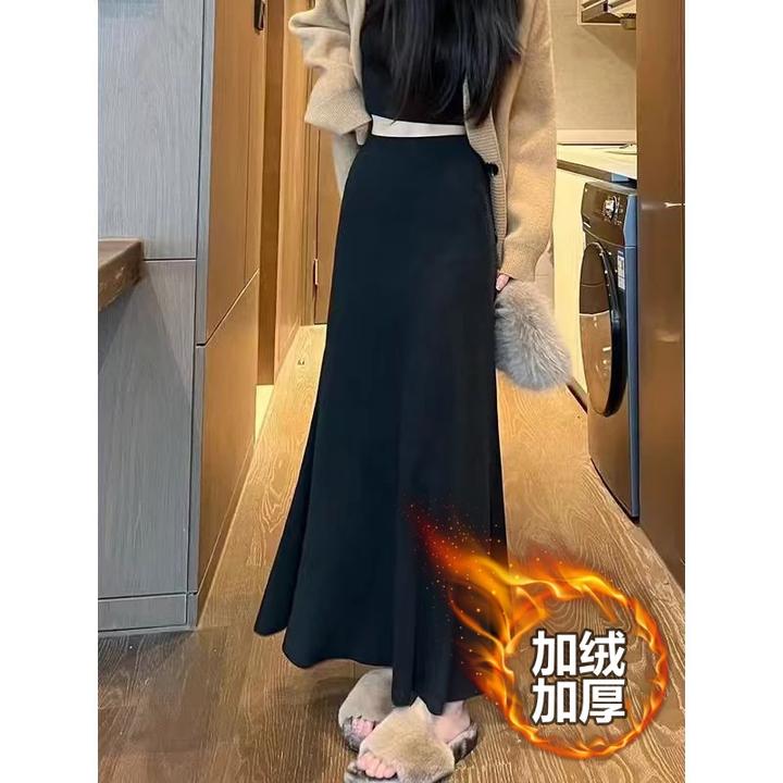 【正版加绒】【两个裙长】鱼尾半身裙女秋冬季2025新款高腰显瘦a字裙
