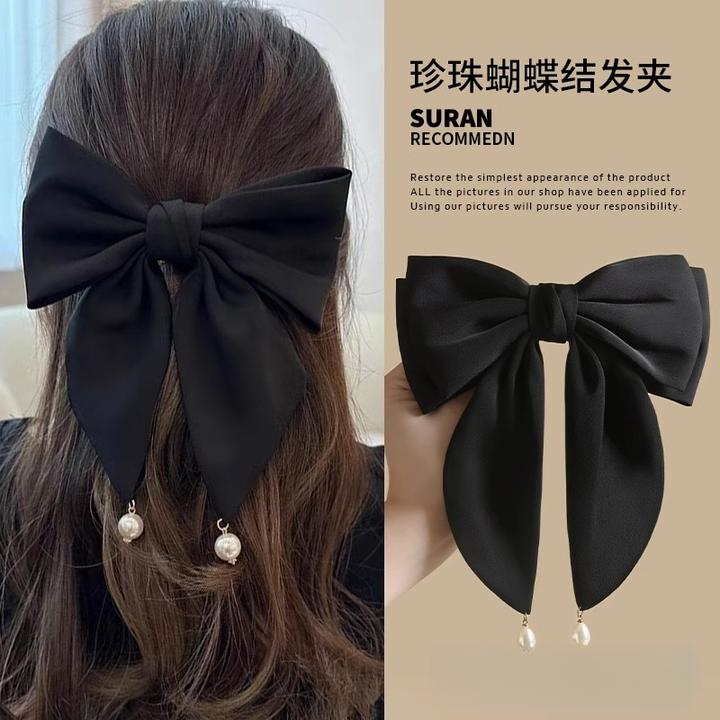 蝴蝶结珍珠发卡弹簧夹发夹后脑勺发饰女2025新款高级感夹子头饰