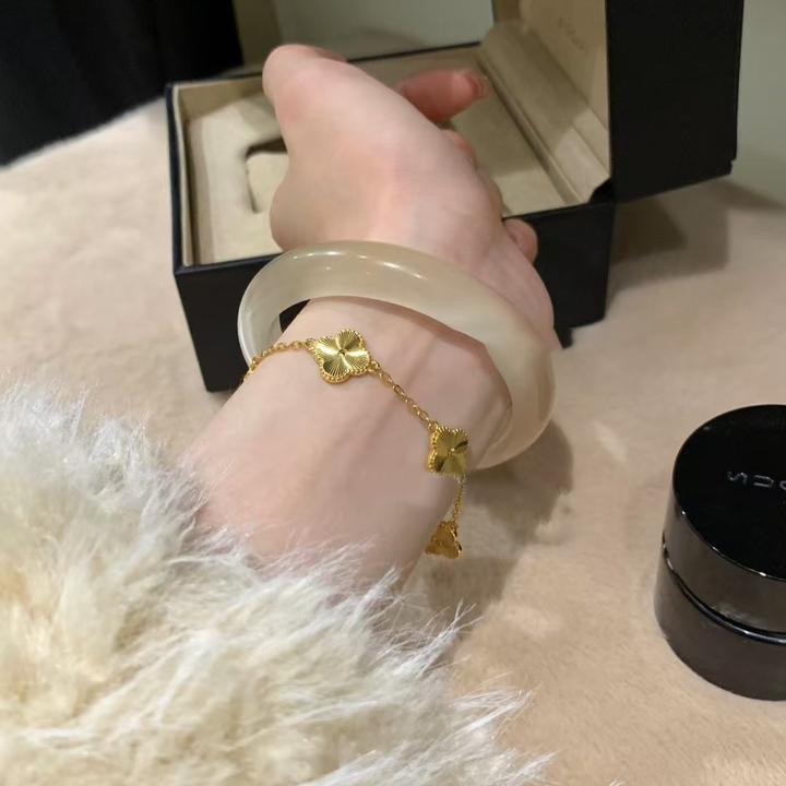 铜合金手链 爆闪黄金色镭射五花四叶草手链女仿轻奢小众不掉色