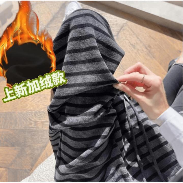 【赠送运费险】冬款加绒加厚条纹阔腿裤女慵懒感休闲裤高腰拖地长裤