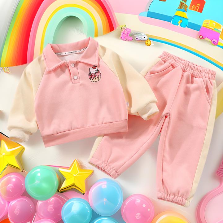 春秋季儿童翻领卫衣套装2025新男童女童卡通印花卫衣卫裤两件套潮