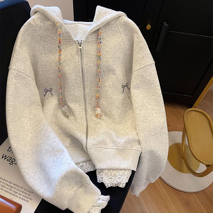 女童春秋外套2025新款休闲百搭连帽开衫中大童外穿上衣初中生卫衣