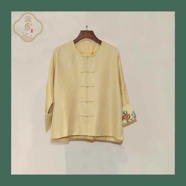 25新款女装宽松慵懒松弛新中式刺绣花卉提花重磅真丝衬衫外套