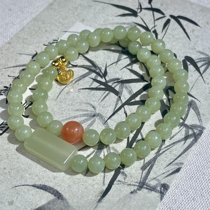 和田玉浅晴水双圈手串精致简约手串推荐