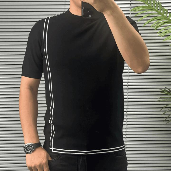 春秋条纹圆领时尚简约男士毛衣修身上衣潮流高品质百搭打底针织衫