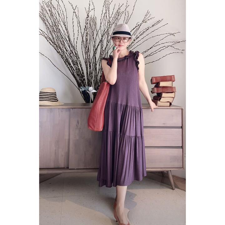 薰衣草无袖连衣裙无袖款王璇原创设计