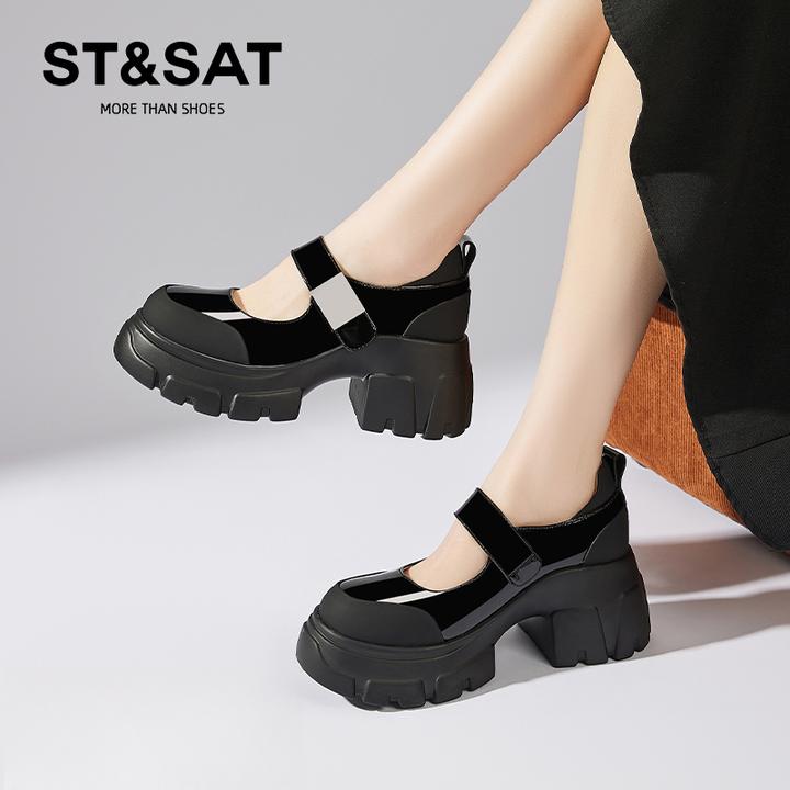 星期六粗跟厚底黑色乐福鞋女秋季复古休闲透气松糕英伦风JK小皮鞋