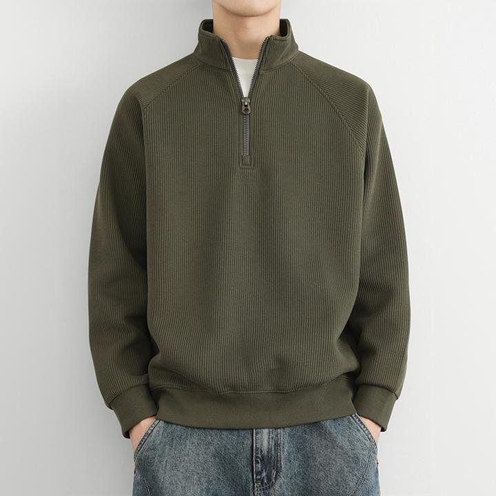 PinkAvril半拉链立领卫衣男秋冬季复古加绒加厚男士纯色休闲外套