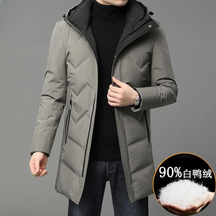 高端羽绒服外套中长款2025新款冬天高级感中年爸爸装商务连帽外套