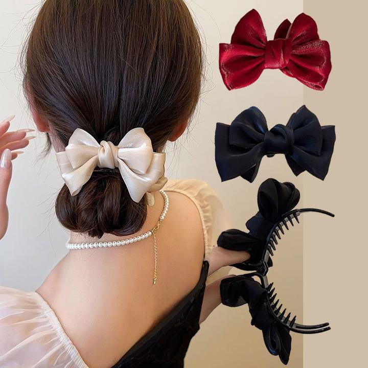 红色女童韩版优雅丸子头抓夹时尚蝴蝶结发卡夏季合材质气质固定