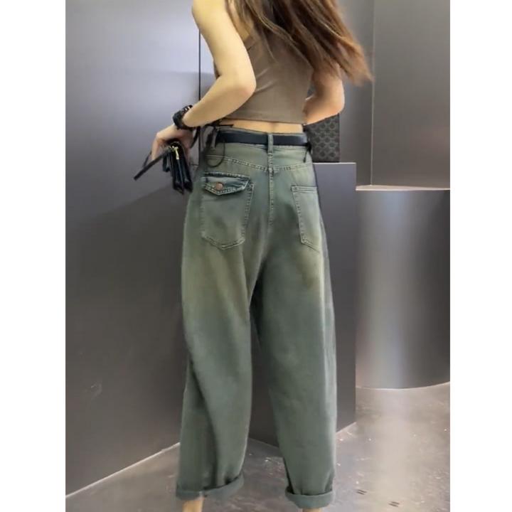 2025夏季薄款复古哈伦牛仔裤女大码梨形身材宽松显瘦八九分老爹裤