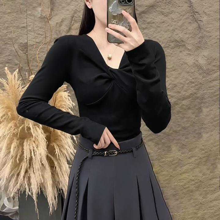 2025秋冬新款气质甜美蝴蝶结打底衫修身显瘦百搭女生秋冬衣服内搭