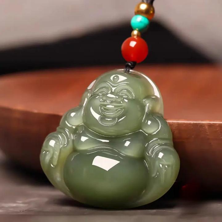 新疆和田玉青玉佛像玉坠女项链弥勒佛大肚佛笑佛玉石玉佩吊坠保真