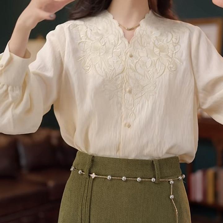 港风复古纯色长袖衬衫宽松百搭上衣女2025春季新款设计感时尚衬衣