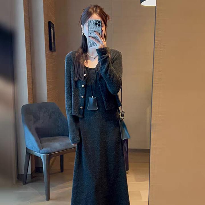 6109胖mm背心连衣裙子长裙2025早秋季新款女套装