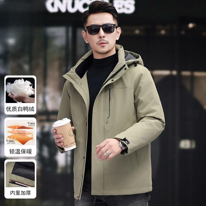 冬季连帽加厚羽绒服男士2025新款保暖冬装短款冲锋衣时尚外套男装