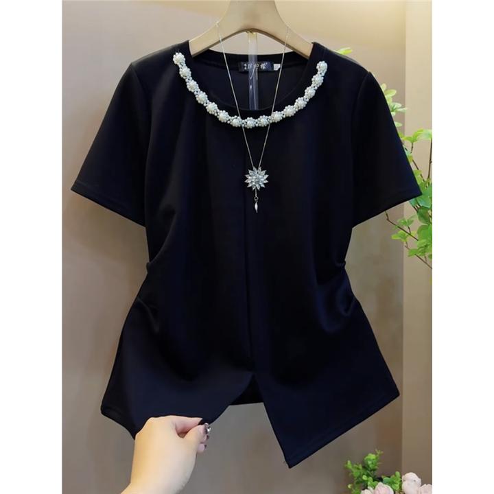 大码女装2025春季新款短袖上衣女显瘦胖妹妹胖mm设计感欧货爆款