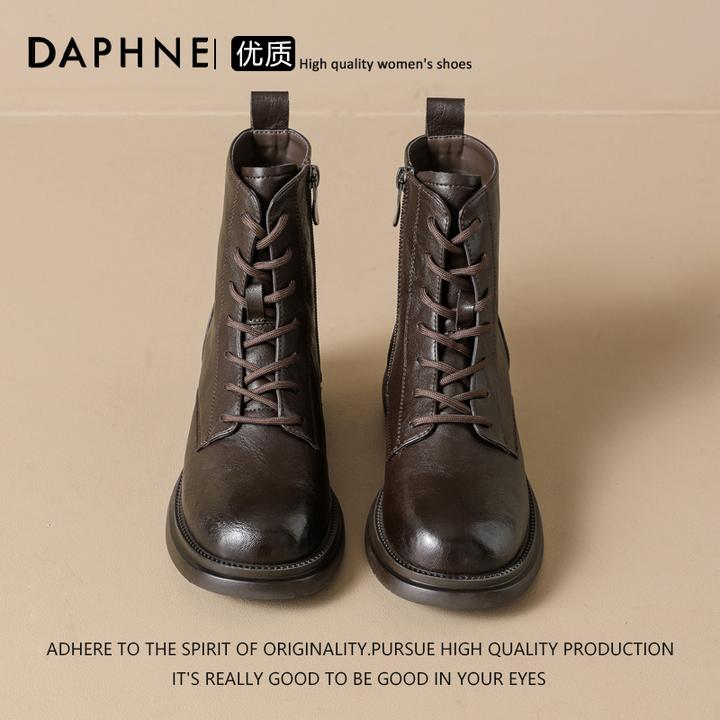 达芙妮马丁靴女款2025秋冬季新款黑色短靴加绒保暖百搭英伦风短靴
