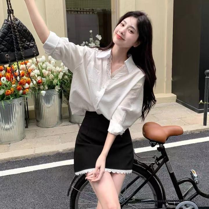 法式蕾丝拼接设计感衬衫时尚女秋季长袖高级感时尚洋气叠穿衬衣
