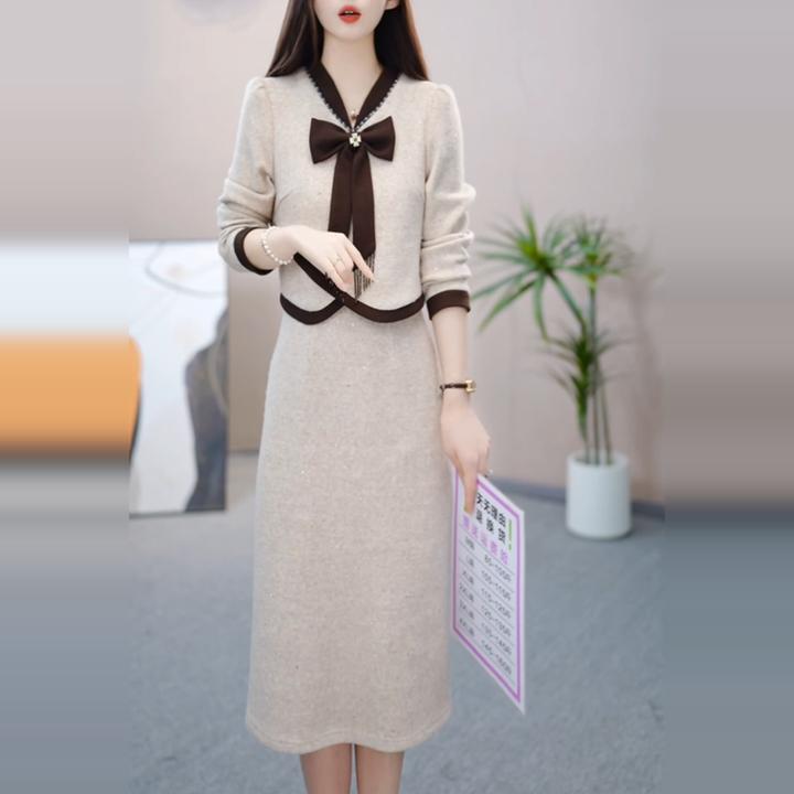 名媛气质修身收腰连衣裙显瘦新款2025新品时尚气质大方加绒加厚