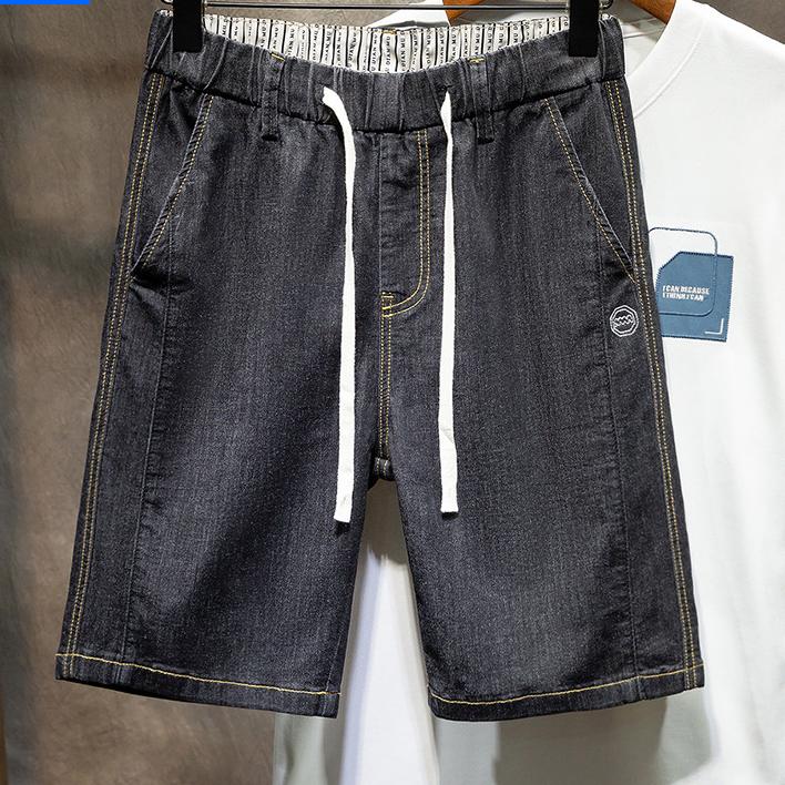 夏季薄款松紧腰牛仔短裤男宽松加肥加大码潮胖子休闲五分中裤马裤