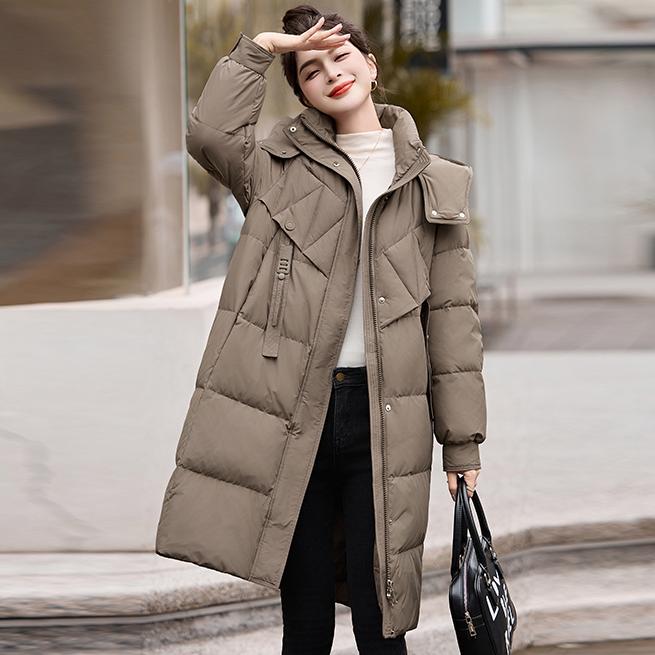 羽绒服女中长款2025新款冬季高端时尚洋气韩版宽松保暖白鸭绒外套