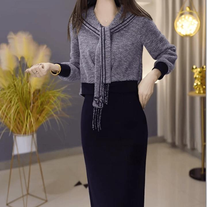 B330【上衣+半身裙】2025秋冬新款优雅时尚气质减龄休闲百搭套装