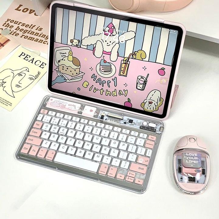 科技鱼iPad透明蓝牙键盘适用平板苹果华为小米安卓无线可充电办公
