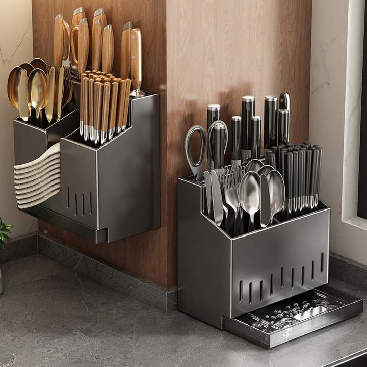 不锈钢刀架置物架壁挂家用厨房多功能筷笼桶筷子筒刀具一体收纳架