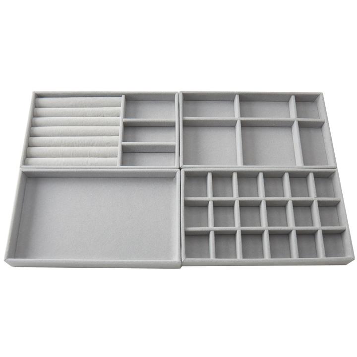 首饰盒/箱 托盘四件套首饰盒耳钉耳环戒指大容量整理首饰展示架