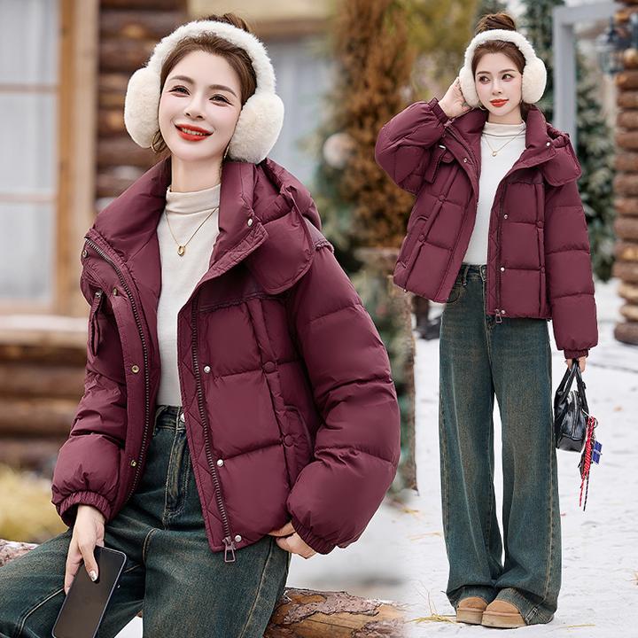 韩版时尚气质宽松休闲洋气时髦连帽短款白鸭绒羽绒服2024冬季爆款