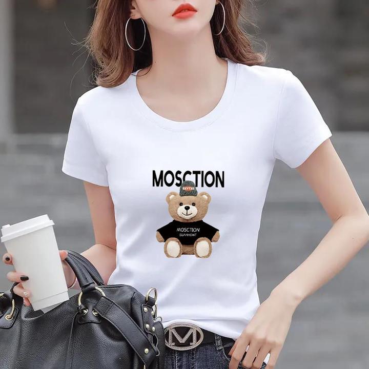 白色短袖t恤女新款夏季圆领修身棉印花百搭打底衫上衣半袖体恤ins