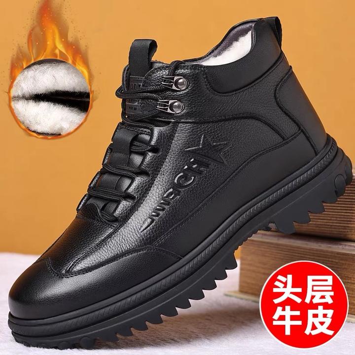 头层牛皮棉鞋男外穿冬季东北保暖加绒加厚马丁靴真皮防滑雪地靴
