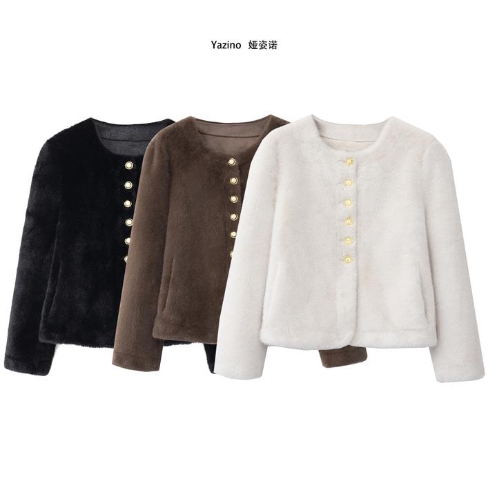 JY628 冬季新款 气质短款水貂绒皮毛一体 环保毛毛小香风外套女